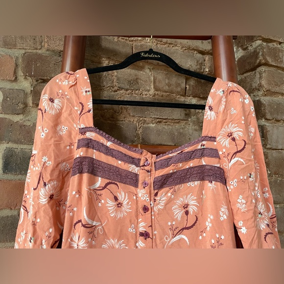 Pink & Maroon Paisley Floral Tunic Style Midi Dress with long sleeves - Picture 2 of 4